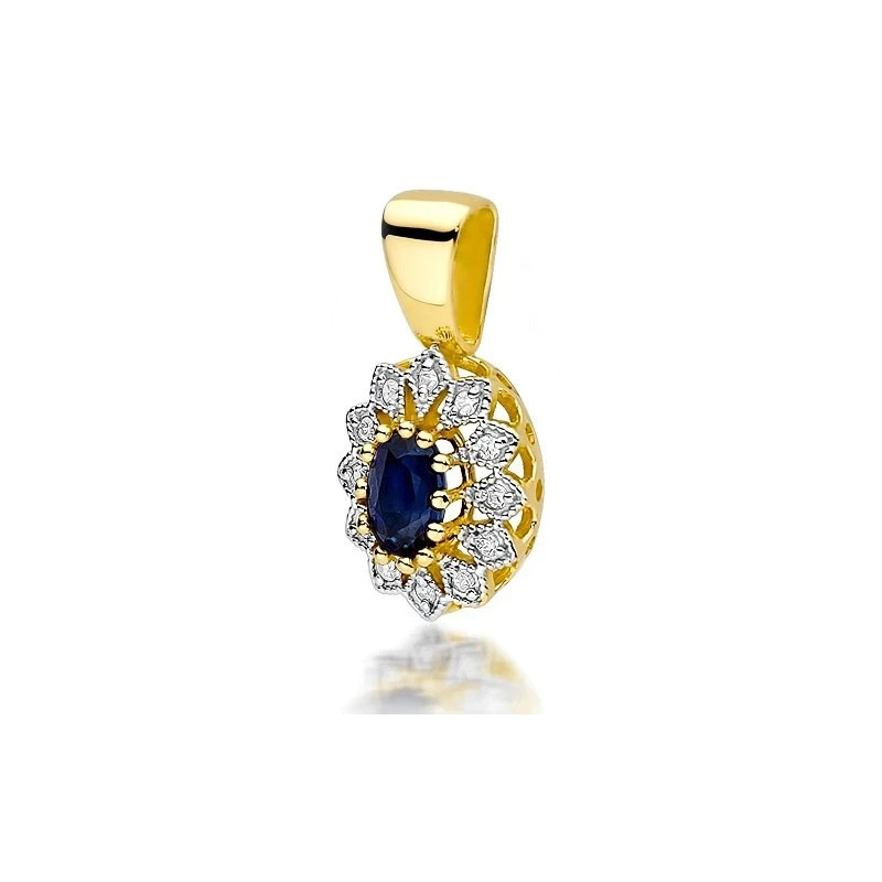 Gold Pendant 585 with Diamonds and Sapphire 0.70 ct| GoldJewellery Gold Pendant 585 with Diamonds and Sapphire 0.70 ct| GoldJewellery