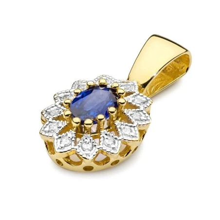 Gold Pendant 585 with Diamonds and Sapphire 0.70 ct| GoldJewellery