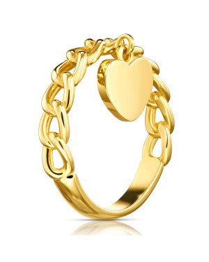 8ct Yellow Gold Heart Chain Ring