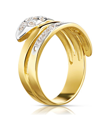 Wide gold ring with cubic zirconia