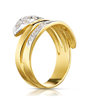 Wide gold ring with cubic zirconia