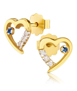 Gold heart earrings with blue stone 8k