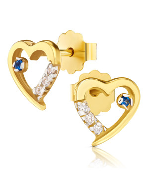 Gold heart earrings with blue stone 8k