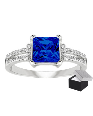 Silver ring with large blue stone