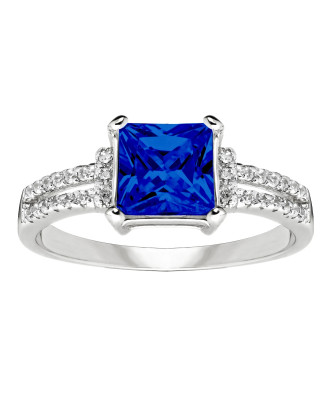 Silver ring with large blue stone