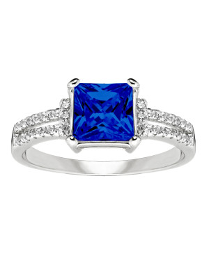 Silver ring with large blue stone