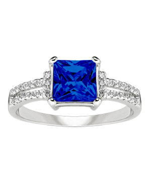 Silver ring with large blue stone