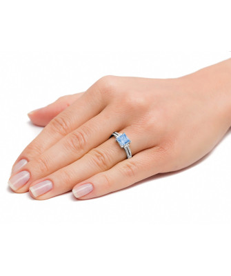 Silver ring with large blue stone