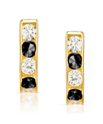 Gold earrings rectangular black zirconia