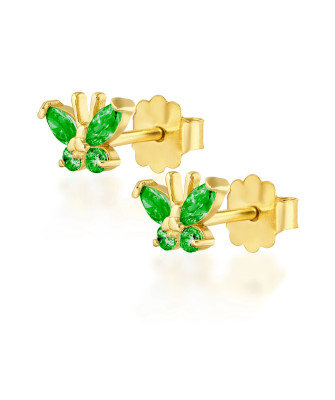 Green butterfly gold earrings
