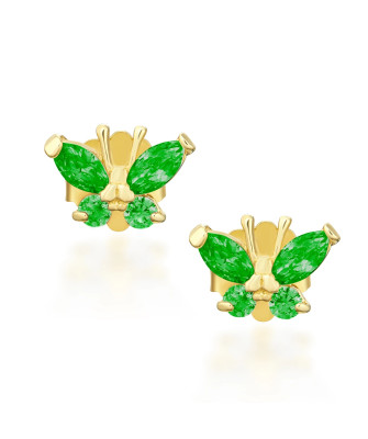 Green butterfly gold earrings