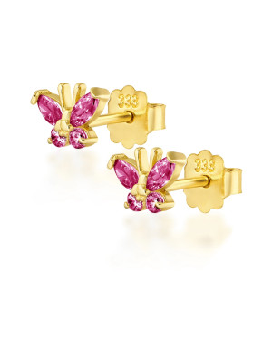 Dark pink butterfly gold earrings