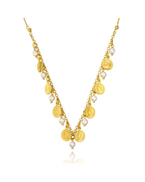 Silver necklace gold-plated with 18k gold Gold coins