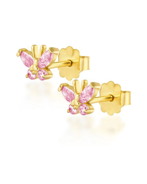 Bright pink butterfly gold earrings