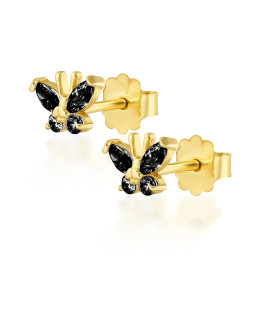 Black butterfly gold earrings