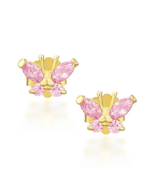 Gold butterfly earrings light pink 14k