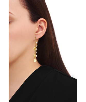 Gold-Plated Sterling Silver Coin Drop Earrings with Pearls