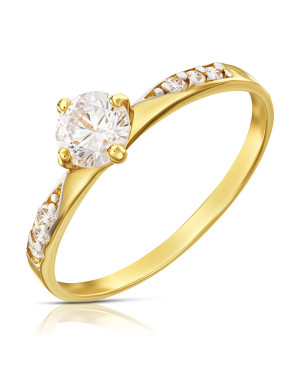 Gold engagement ring with a white stone