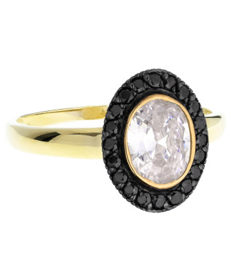 Gold ring 8k white stone with black stones