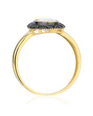 Gold ring 8k white stone with black stones