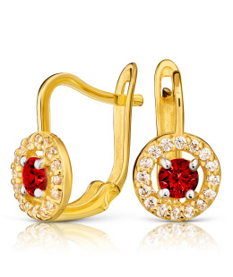 Gold earrings with a red stone 8k