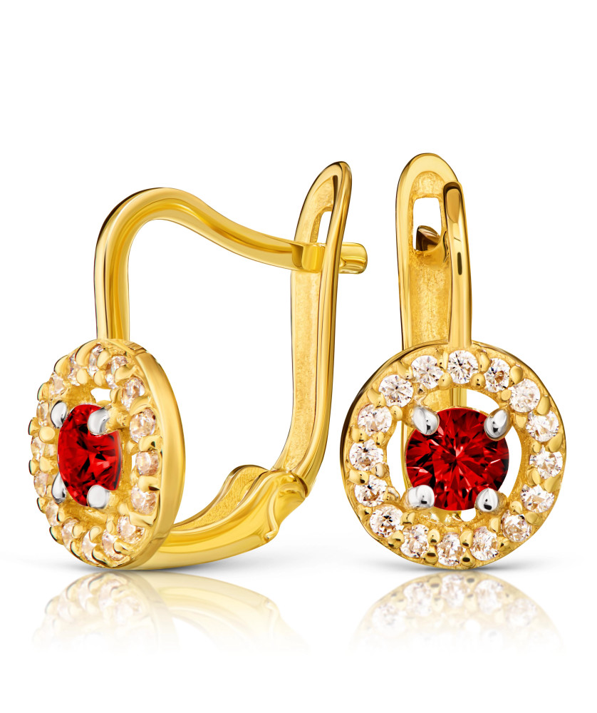 Gold earrings with a red stone 8k