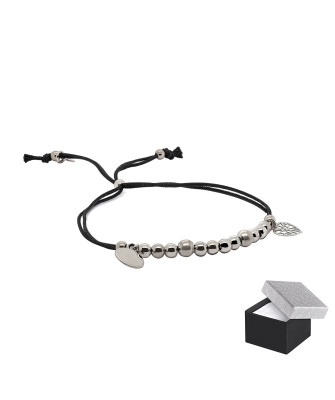 Silver black cord bracelet Night