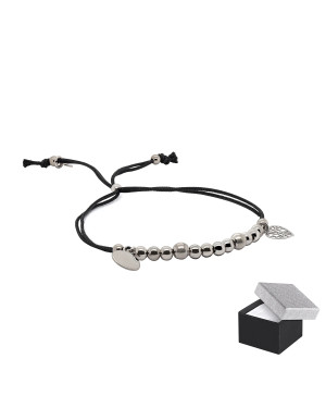 Silver black cord bracelet Night
