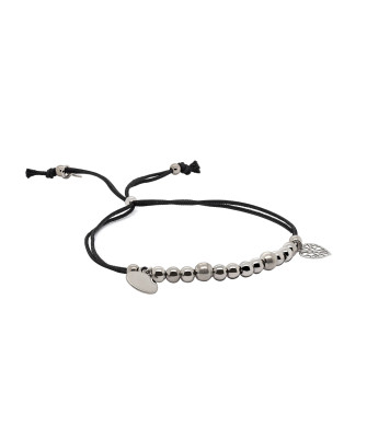 Silver black cord bracelet Night