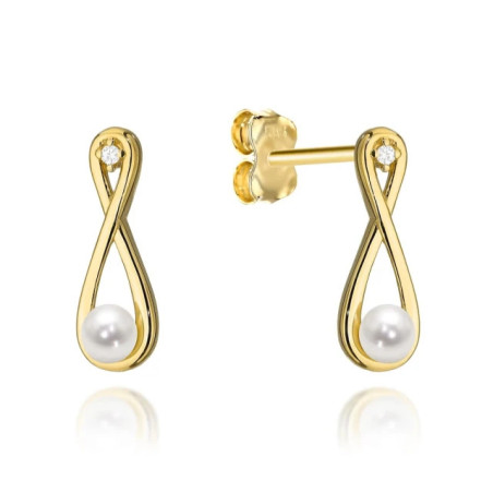 ⭐ Gold infinity earrings with pearl and zircon ♥ GoldJewellery