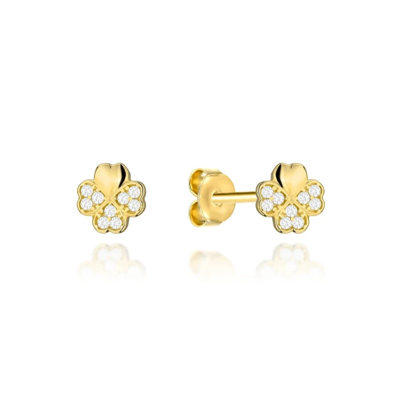 ⭐ Gold clover earrings with zircons on a stud ♥ GoldJewellery ⭐ Gold clover earrings with zircons on a stud ♥ GoldJewellery