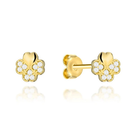 ⭐ Gold clover earrings with zircons on a stud ♥ GoldJewellery