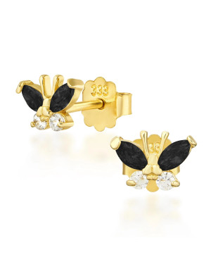 Gold earrings with black butterflies