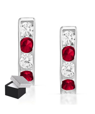 Sterling Silver Leverback Earrings with Red Zirconia