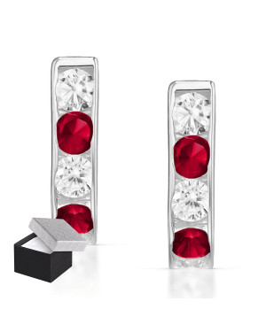 Sterling Silver Leverback Earrings with Red Zirconia