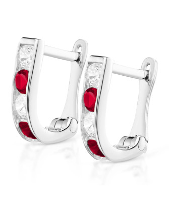 Sterling Silver Leverback Earrings with Red Zirconia