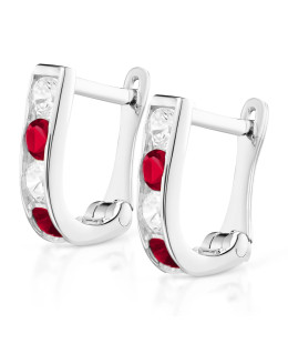Sterling Silver Leverback Earrings with Red Zirconia
