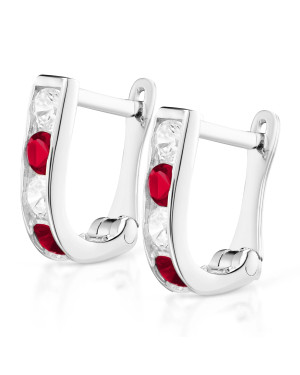 Sterling Silver Leverback Earrings with Red Zirconia