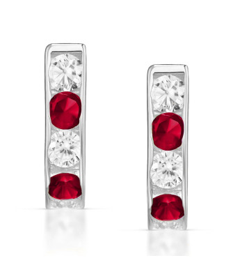 Sterling Silver Leverback Earrings with Red Zirconia