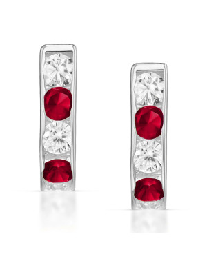 Sterling Silver Leverback Earrings with Red Zirconia