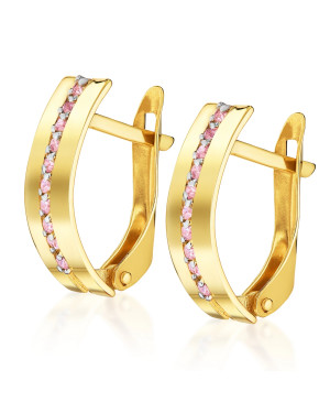 Gold earrings stones light pink 8k
