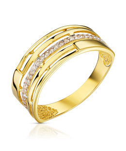 Wide gold ring 14k with white stones