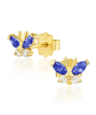Gold earrings with blue butterflies 14k