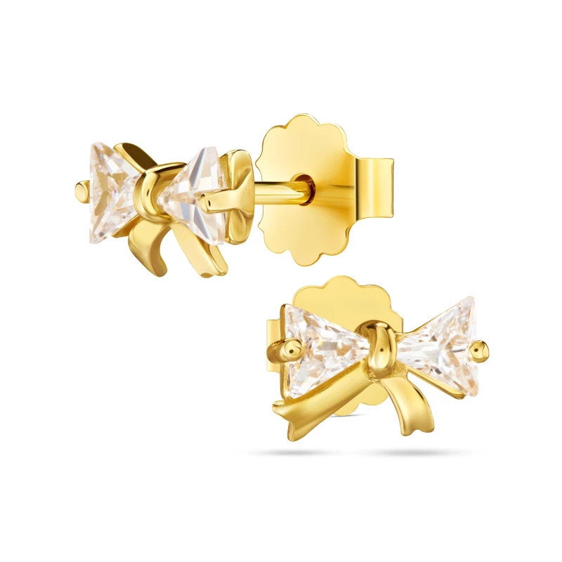 Gold earrings 333 bows with zircons K3.2359 | GoldJewellery