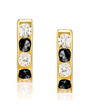 Gold earrings rectangles black zirconia 14k