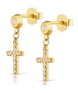 Gold cross earrings 14k