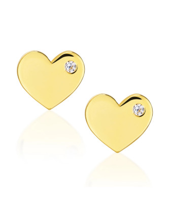 Gold heart earrings with a small stone 14k