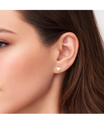 Gold heart earrings with a small stone 14k