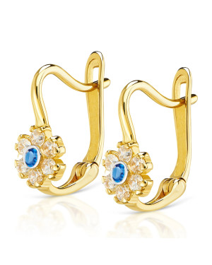 Gold earrings for a girl blue flower pr.8k