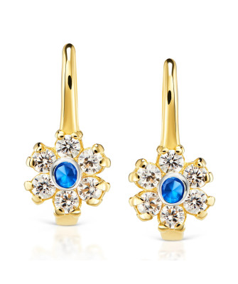 Gold earrings for a girl blue flower pr.8k